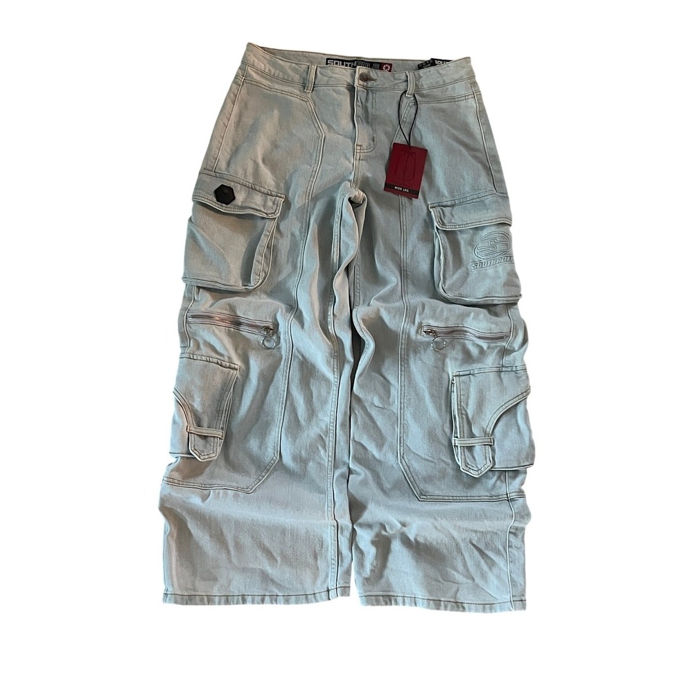 Southpole Cargo Baggy Jeans Light Wash Wide Leg Y2K Denim Size 9/29